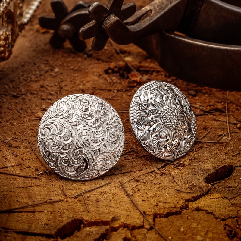 Sterling Silver Conchos - Western Engraved Conchos for Saddles